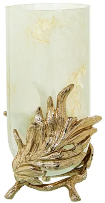 Produktbild von Teelichthalter aus Glas mit goldfarbenem Aluminiumboden, 20 x 15 x 34 cm