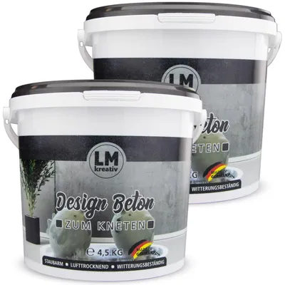 Produktbild von LM-Kreativ Knet Design Beton 2 x 4,5 kg – Knetmasse zum Modellieren und Ausstechen, staubarm, faserverstärkt, wetterfest & frostfest,  Germany