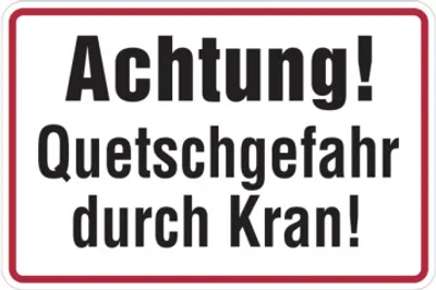 Produktbild von Dreifke® Hinweisschild, Achtung! Quetschgefahr durch Kran!, 200x300mm, Alu ge...