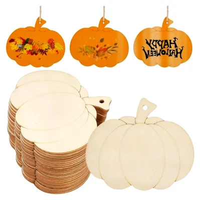 Imagen del producto de 24 adornos de madera con forma de calabaza para pintar, de 7,6 x 9 cm, ideales para Halloween y la celebración de la cosecha