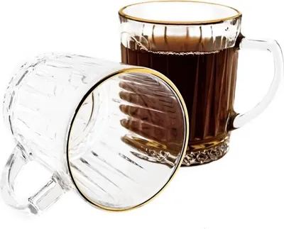 Produktbild von 6er Gläser-Set mit Henkel 240 ml - Goldumrandung & Riffle-Design