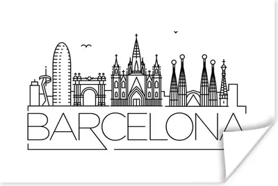 Produktbild von MuchoWow® Poster Skyline "Barcelona" schwarz auf weiß 30x20 cm - Plakate - Print