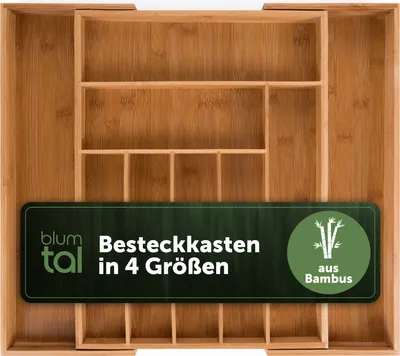 Produktbild von Blumtal Besteckkasten Schublade aus Bambus - größenverstellbarer Schubladen-Einsatz, bis zu 9 Fächer (Groß - 9 Fächer)
