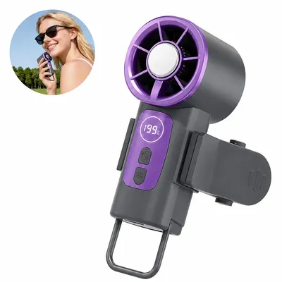 Produktbild von Handventilator mit 199 Stufen, tragbarer Mini Ventilator USB wiederaufladbar mit LED Display, klappbar für Reisen, Büro & Outdoor