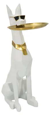 Imagen del producto de Mauro Ferretti, estatua decorativa de un perro "Ory" con bandeja, 27x51x74 cm, color blanco y dorado