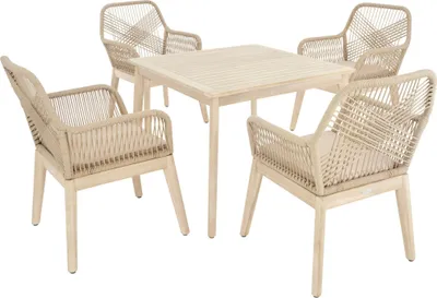 Produktbild von di volio Gartenmöbel Set Tarato - beige, wetterfeste Garten Möbel für Outdoor, quadratischer Holztisch & 4 Stühle