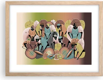Produktbild von Gerahmtes Poster - Rahmen in heller Eiche - Afrikanisch Grafik Frauen - 40x30 cm - Wand Bild - Wanddeko - Wandbilder - Kunstposter - Wandposter - Bilderrahmen - Bilder - Kunstdruck - P2NAA40x30-4555
