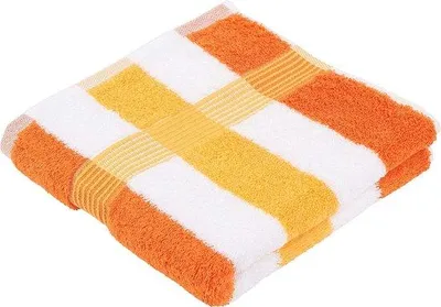 Productafbeelding van Unyqoos® New York gestreepte handdoekenset, 2 stuks, zacht en absorberend, 100% katoen, 50 x 100 cm, oranje/wit/geel