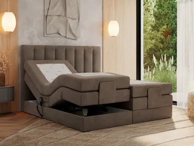 Produktbild von MKS MEBLE Boxspringbett 140x200 elektrisch verstellbar 7-Zonen Taschenfederkern Matratze und Topper Bett 140x200 mit Motor Polsterbett Motorbett - Comforto - Braun Velvet - H4