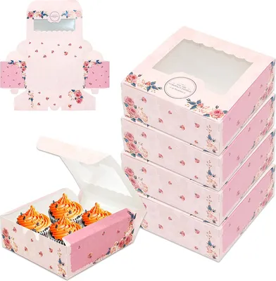 Produktbild von Kuchenschachteln Mit 15 StüCk Kuchen Geschenkboxen Kuchen Verpackung Kuchen Karton Cupcake Box Mit Sichtfenster NatüRliches Papierkuchen Box, Eine Box Kann 4 Kleine Kuchen Installiert Werden