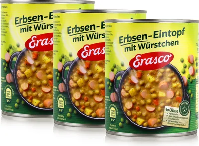 Produktbild von Erasco Erbsen-Eintopf mit Würstchen 800g Fertigessen (3er Pack)