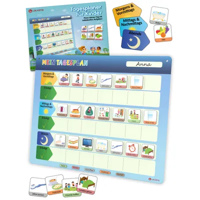 Produktbild von LIKARTO Tagesplaner für Kinder - Montessori Magnettafel Kinder inkl. 152 Magnete & Kordel - Komplett beschreib- und abwischbar - Routinen erlernen