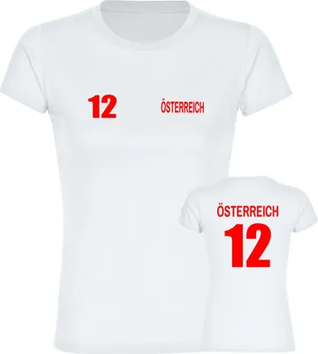 Produktbild von multifanshop Damen T-Shirt - Österreich - Trikot Nummer 12, weiß, Größe 3XL