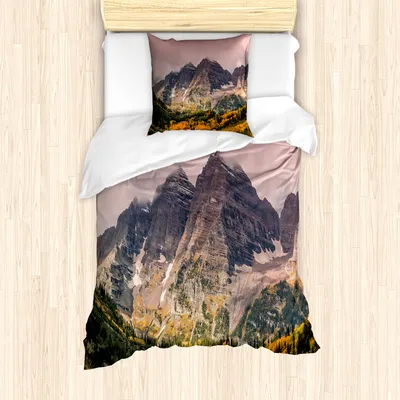 Produktbild von ABAKUHAUS Natur Bettbezug Set für Einzelbetten, Bergwald-Landschaft, Milbensicher Allergiker geeignet mit Kissenbezug, Mehrfarbig
