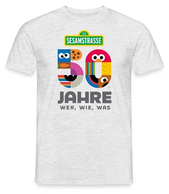 Produktbild von Spreadshirt Sesamstraße 50 Jahre Jubiläum Wer, Wie, Was Männer T-Shirt, XXL, Grau meliert