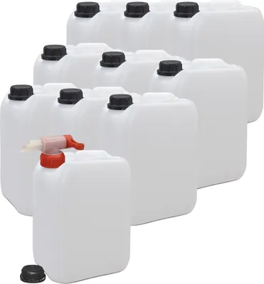 Produktbild von plasteo® 10x 5 Liter Kanister Wasserkanister Campingkanister + 1 x Hahn Lebensmittelecht BPA frei Gastronomie Gewerbe Camping Wohnwagen Indoor Outdoor