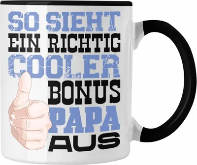 Produktbild von Trendation - Bonus Papa Tasse Stiefvater Geschenk Stiefvater Vatertag Lustiger Spruch So Sieht Ein Richtig Cooler Bonus Papa Aus (Schwarz)