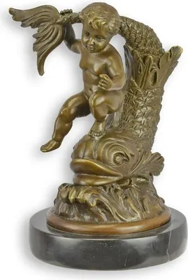 Productafbeelding van A Bronze Sculpture Of A Putto On A Fish