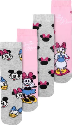 Produktbild von Disney Minnie Mouse & Daisy Duck Socken für Mädchen - Kinder Kindersocken Sneaker Söckchen Rosa/Grau (4er Pack) 27-30