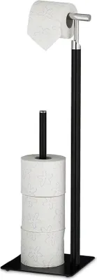 Immagine prodotto di Portarotolo verticale per 4 rotoli di ricambio - Design moderno - 71 x 20 x 20 cm - Nero/Argento