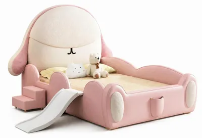 Image de Lit pour enfant Rosa Häschen, avec toboggan et escalier, lit pour filles