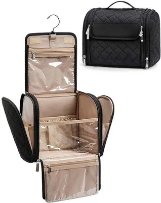 Produktbild von Reise-Toilettas für Frauen, große Make-up-Taschen mit Gurt, Reise-Toilettas mit Regenschutz, Reisezubehör, schwarz