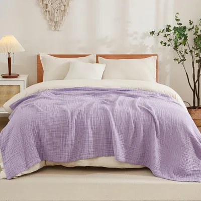 Produktbild von Musselin Baumwolldecke 230 x 230 cm Lila Atmungsaktiv Vorgewaschen