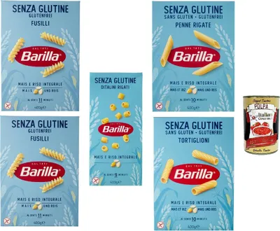 Produktbild von Barilla Testpaket, senza Glutine Glutenfrei pasta nudeln, glutenfree, Fusilli, penne, tortiglioni, ditalini, 5 x 400g + Italian Gourmet polpa 400g