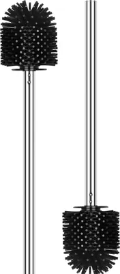 Produktbild von 2 Stück klobürste Silikon, WC-Bürste Toilettenbürste Klobürsten Ersatz-Bürste mit Edelstahlstiel, Ø 7 cm, Schwarz