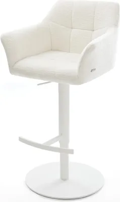 Produktbild von DELIFE Barstuhl Yulo-Flex Bouclé Soft Beige Drehfuß höhenverstellbar Metall Weiß