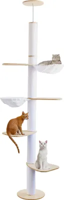 Produktbild von Katzenbaum, deckenhoch,5-stöckig, höhenverstellbar 190–260 cm, hohes Katzenkletter-Aktivitätszentrum mit Kratzbaum, 4 Stufen und 2 Hängematten