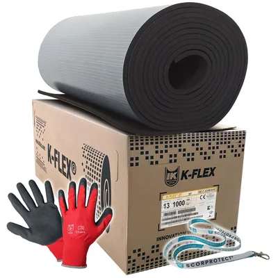 Produktbild von 13 mm K-Flex ST Kautschuk Platte selbstklebend + rote Handschuhe CAT 2 + Scorprotect® Schlüsselband : Isolierstärke 13 mm, 1000 x 8000 mm Isolierstärke: Isolierstärke 13 mm, 1000 x 8000 mm