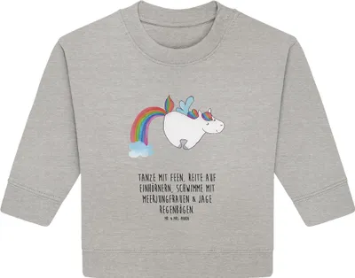 Produktbild von Mr. & Mrs. Panda Organic Baby Pullover Einhorn Fliegendes Pferd 24. - 36. Monat - Heather Grey - Geschenk, Regenbogen, Bullover, Unicorn, Realität, Glitzer, Spielen