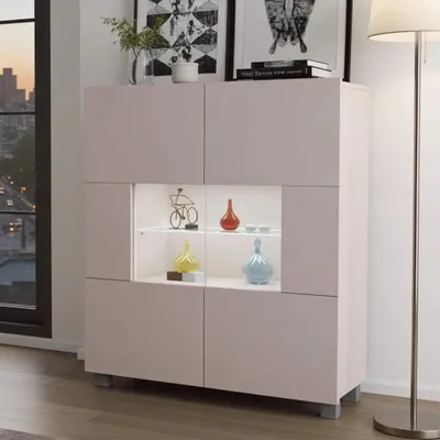 Produktbild von Kommode Amanda Kaschmir Matt mit Weißer LED – 100x107 cm Sideboard Beige