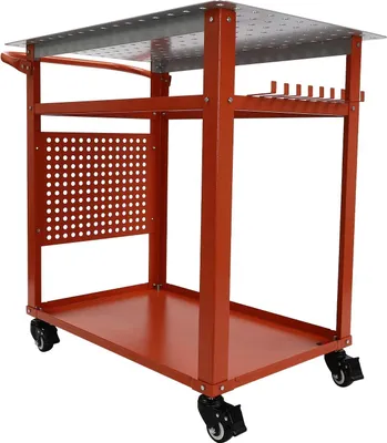 Obrázok produktu pre Zvárací stôl - Pracovný stôl - Voľne stojaci oceľový - Nosnosť 272 kg - 91,44 × 61 × 91,44 cm - Kolieska a rukoväť - Červená farba