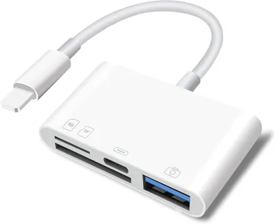 Produktbild von 4-in-1-SD-/Micro-SD-Kartenleser für iPhone/iPad/Kamera, Lightning-USB-OTG-Adapter, gleichzeitiges Laden, Plug & Play.