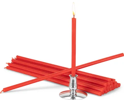 Produktbild von Kerzenhalter mit Festtagkerzen rot Tropffrei L 25cm Premium Paraffinwachs 40053