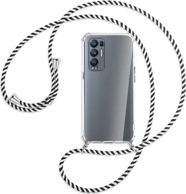 Produktbild von Handykette Backcover-Schutzhülle mit Band (Metall silberfarben) für Oppo Reno5 Pro Plus 5G - schwarz/weiß gestreift