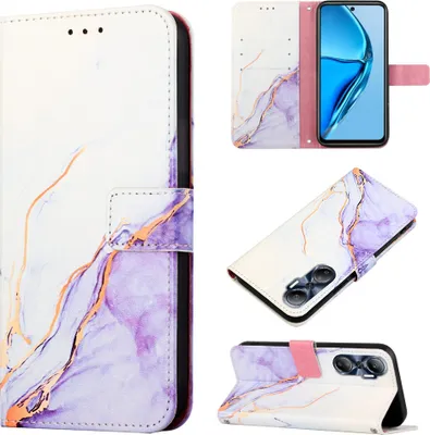 Produktbild von Infinix Hot 20 4G Hülle, Marmor Motiv Kunstleder Tasche Wallet Kartenfächer mit Standfunktion Klapp Schutzhülle für Infinix Hot 20 4G Lila