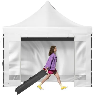 Image de Pavillon - Pavillon pliable 3x3m - Pavillon pliable 240g polyester enduit PVC - Pop-Up-Pavillon 1,95-2,13m réglable en hauteur - Tente de réception Festzelt Strandzelt - Blanc