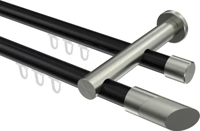 Produktbild von Interdeco Innenlaufstange / Gardinenstange mit Innenlauf Schwarz / Edelstahl-Optik, Typ Platon Verano (Schräge Bicolor), 20 mm Ø 2-läufig, 220 cm