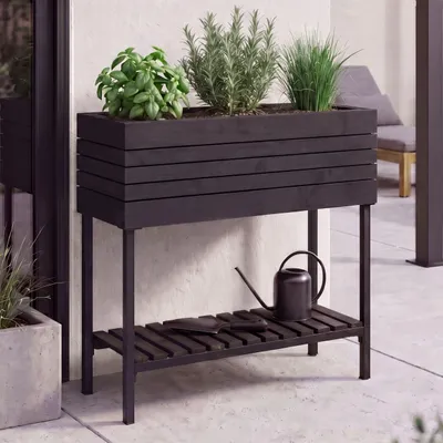 Immagine prodotto di Aiuola rialzata HWC-P84, fioriera per fiori e piante, vaso da esterno in legno di acacia  79x80x31 cm ~ nero