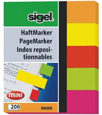 Produktbild von SIGEL HN655 Haftmarker, Papier, Neon, orange, gelb, rot, grün, pink, 50x12 mm, 200 Streifen