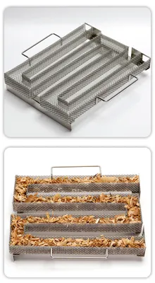 Produktbild von Räucherfiletbox aus Edelstahl,Räucherkorb aus Holz mit Gewürzspänen,BBQ-Räucherblech M-förmiges rundes quadratisches Räucherblech