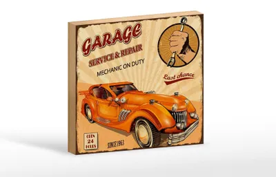 Produktbild von Holzschild Spruch 18x12cm Garage Service mechanic on duty
