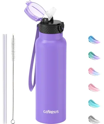 Productafbeelding van Omgoods - Geïsoleerde Waterfles met Rietje 750 ml, Roestvrij Staal