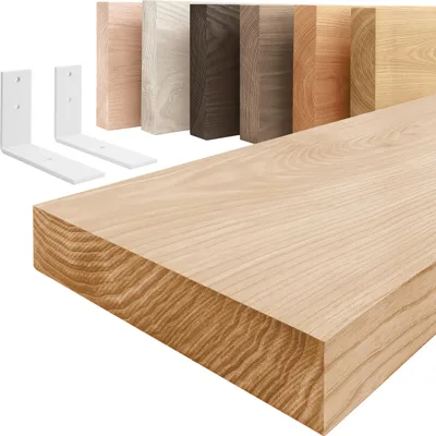 Produktbild von LAMO Manufaktur Wandregal Holz Gerade  |  Regal Farbe: Natur | mit weißem Basic Regalträger | 80 cm