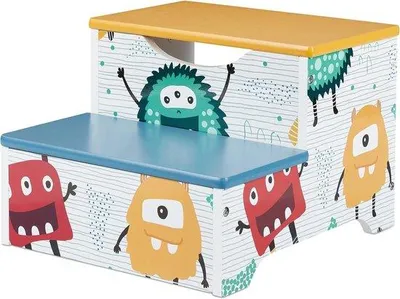 Image de Tabouret pour enfant à 2 marches, 25 cm de haut, multicolore bleu/vert, salle de bain