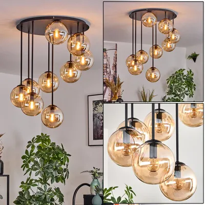 Produktbild von Fossobiubo Deckenlampe aus Metall/Glas in Schwarz/Bernsteinfarben