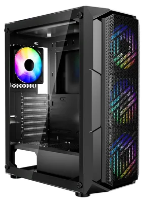 Produktbild von VEVOR PC-Gaming-Gehäuse, Mid-Tower, gehärtetes Glaspanel mit hohem Luftstrom, Staubfilter, 4x 120 mm ARGB-Lüfter, Kabelmanagement